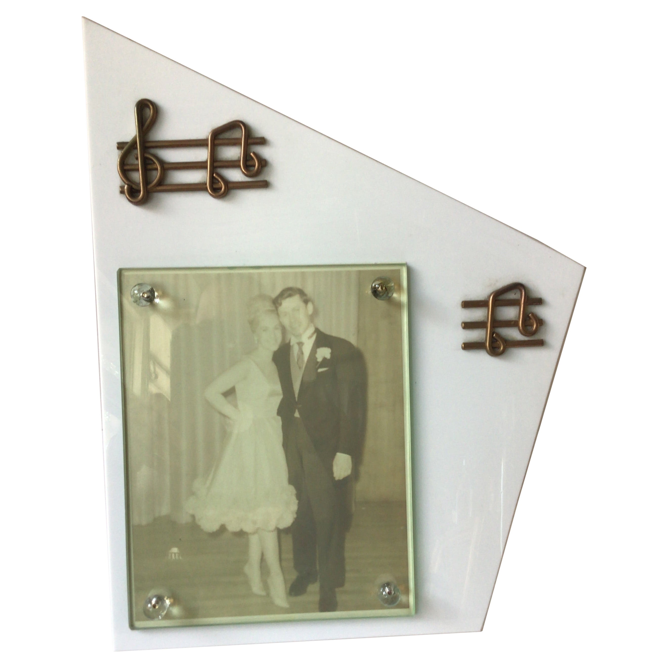 1950s Milk Glass Picture Frame with Musical Notes