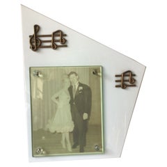 1950s Milk Glass Picture Frame with Musical Notes