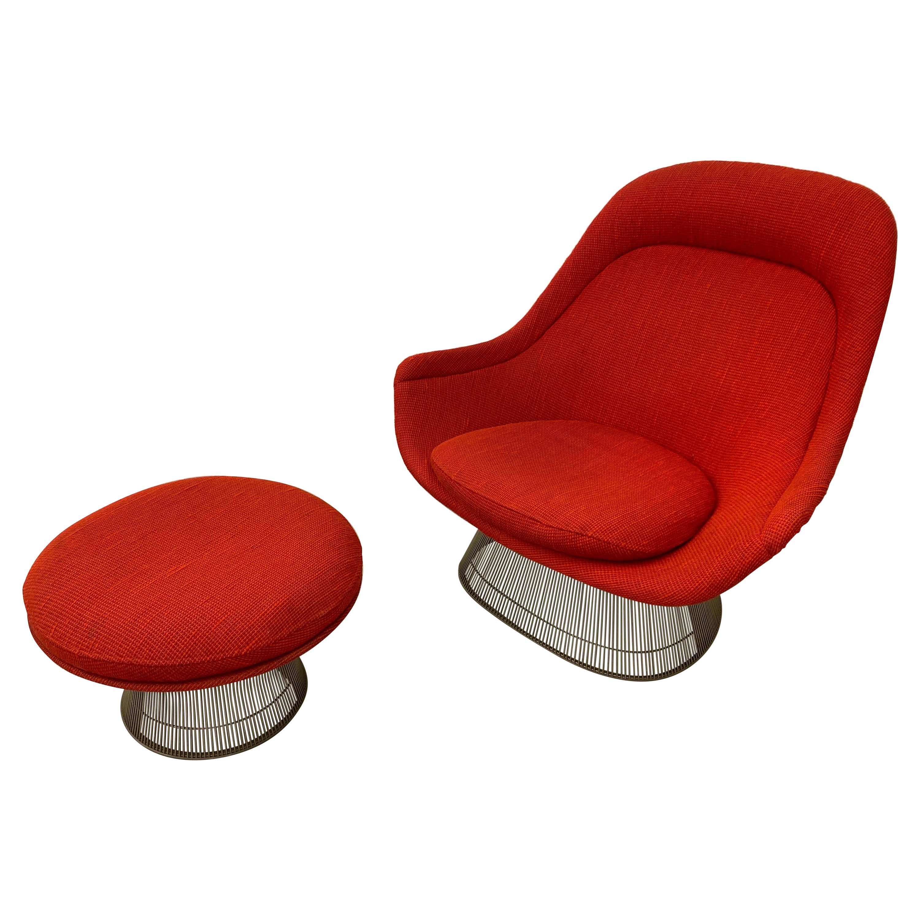 Fauteuil de salon et repose-pieds Warren Platner en tissu rouge Cado d'origine/ 1970 en vente