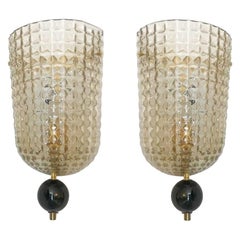 Pair of Art Deco Style Murano Glass Demilune Wall Lights, in Stock