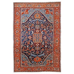 Persischer Serapi 13x19 Oversized-Teppich in Marineblau & Rost, handgefertigt