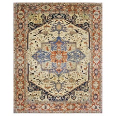Persischer Serapi-Teppich in Übergröße 14x17 in Elfenbein & Rost, handgefertigt