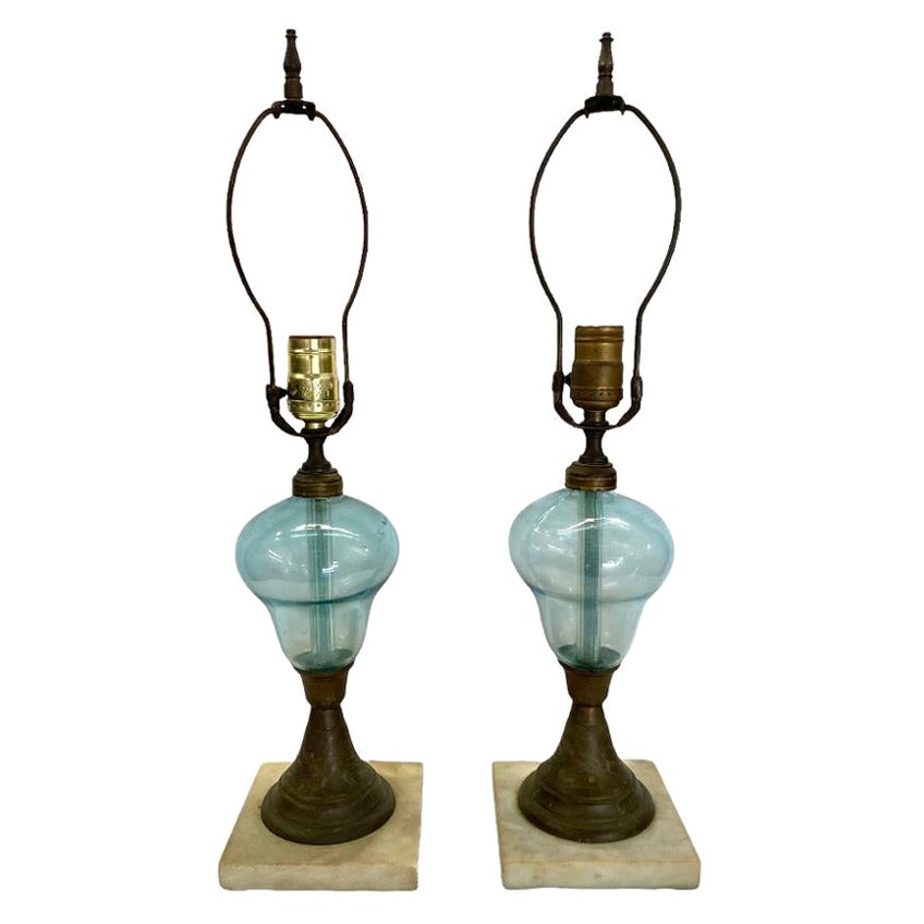 Unique Glass, Marble, and Brass Table Lamps For Sale