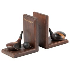 Pair of 1930's Pine Wood Bookends from Golf Club Saint Andrews