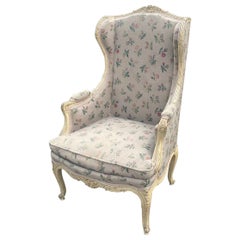 Bergere Wing Chair, Louis XV Style, in Patinated Wood, circa 1930