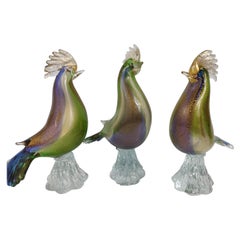 Mid-Century Modern Sculptural Italian Murano Hand Blown Art Glass Birds C1965
