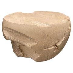 Andrianna Shamaris Mesa de centro de madera de teca blanqueada en forma de tambor
