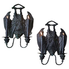 20th Century Gothic Bronze Bat Wall Sconces, After William Tonks for Liberty 