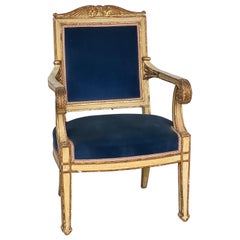 Gold vergoldeter und bemalter Empire-Sessel aus dem 19. Jahrhundert