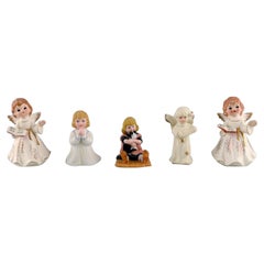Retro Five Porcelain Figurines, Angels and Children, 1980s