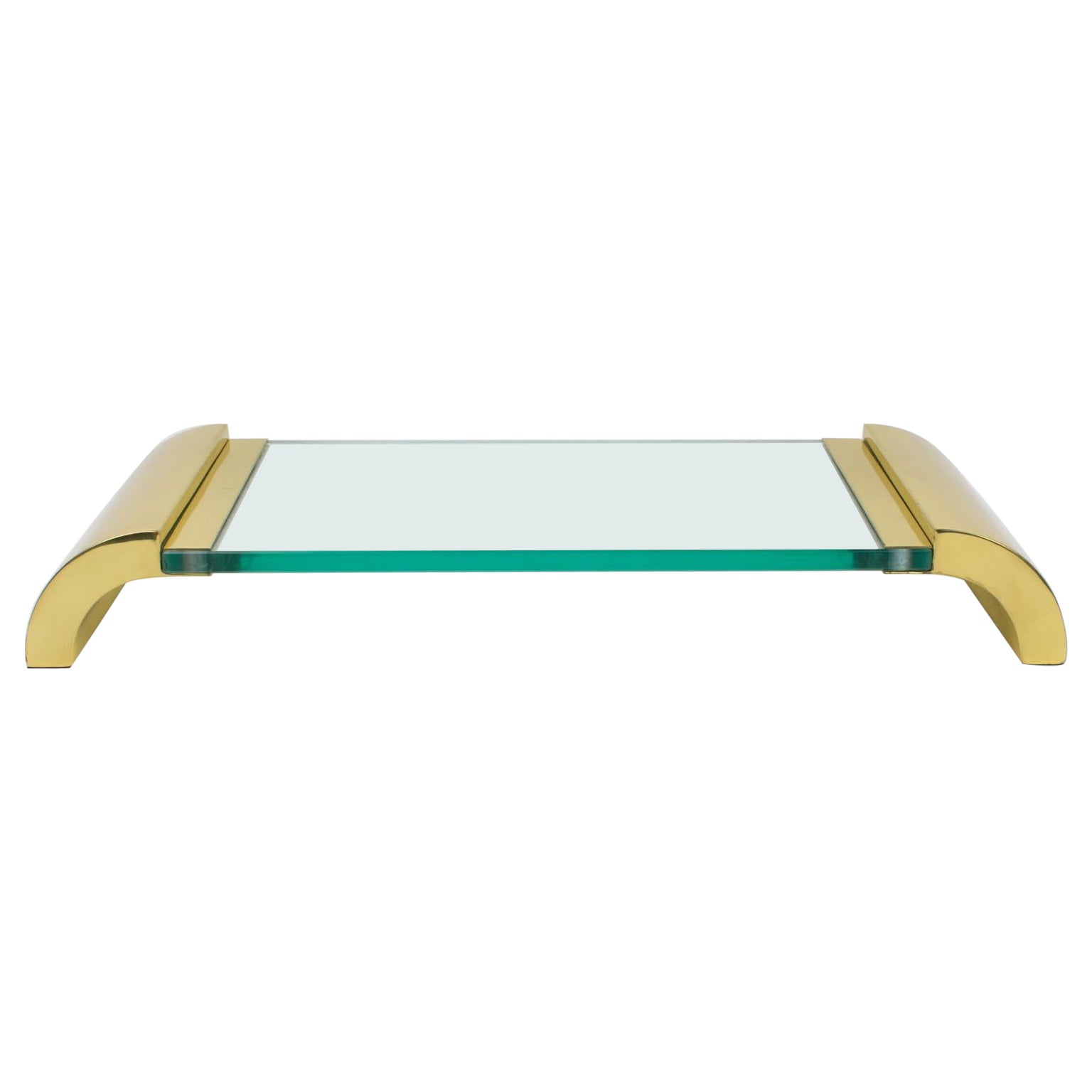 Modernist Brass and Glass Pedestal Centerpiece Tray, Italy 1980s