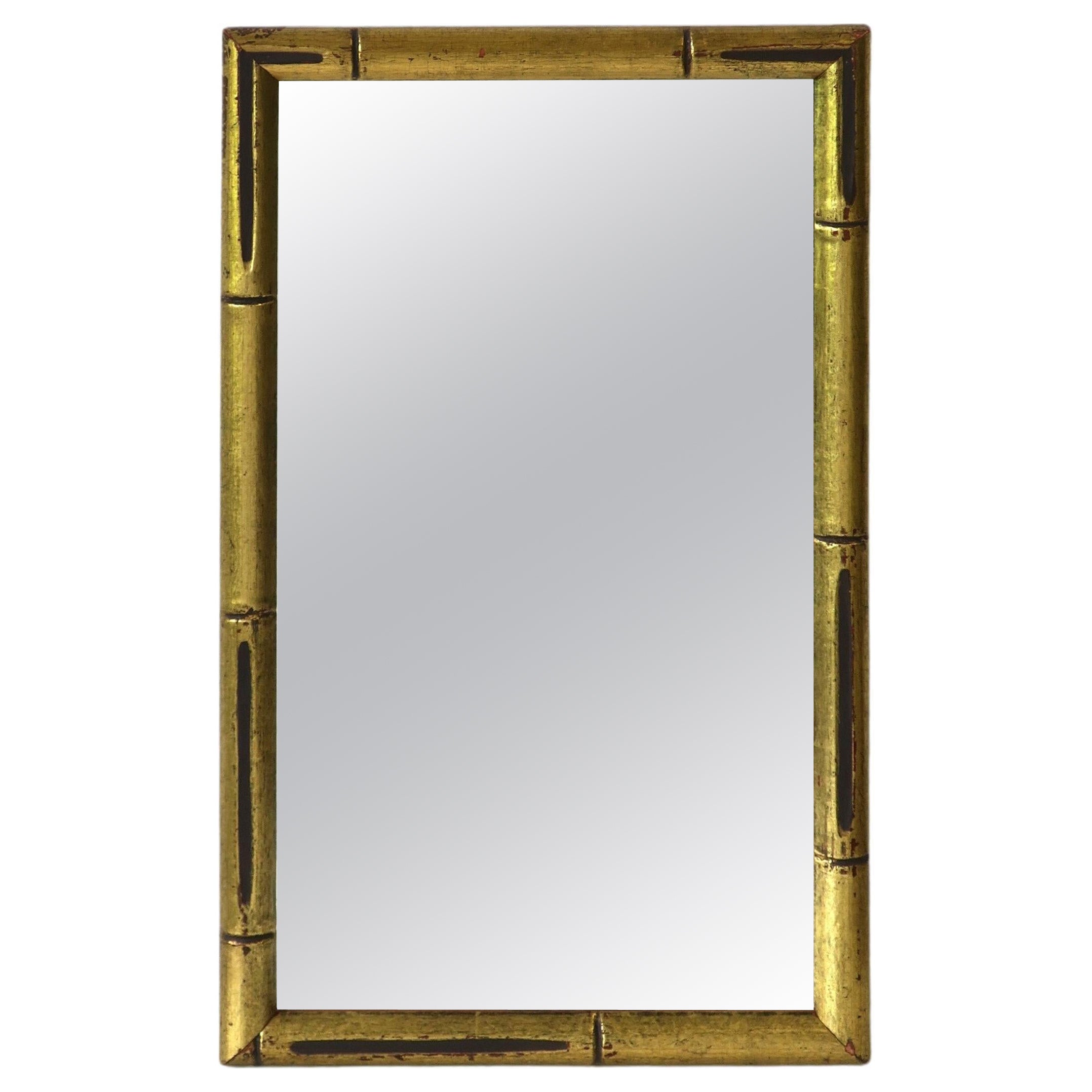 Gold Giltwood Faux Bamboo Framed Wall or Vanity Mirror in the Chinoiserie Style For Sale