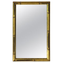 Gold Giltwood Faux Bamboo Framed Wall or Vanity Mirror in the Chinoiserie Style