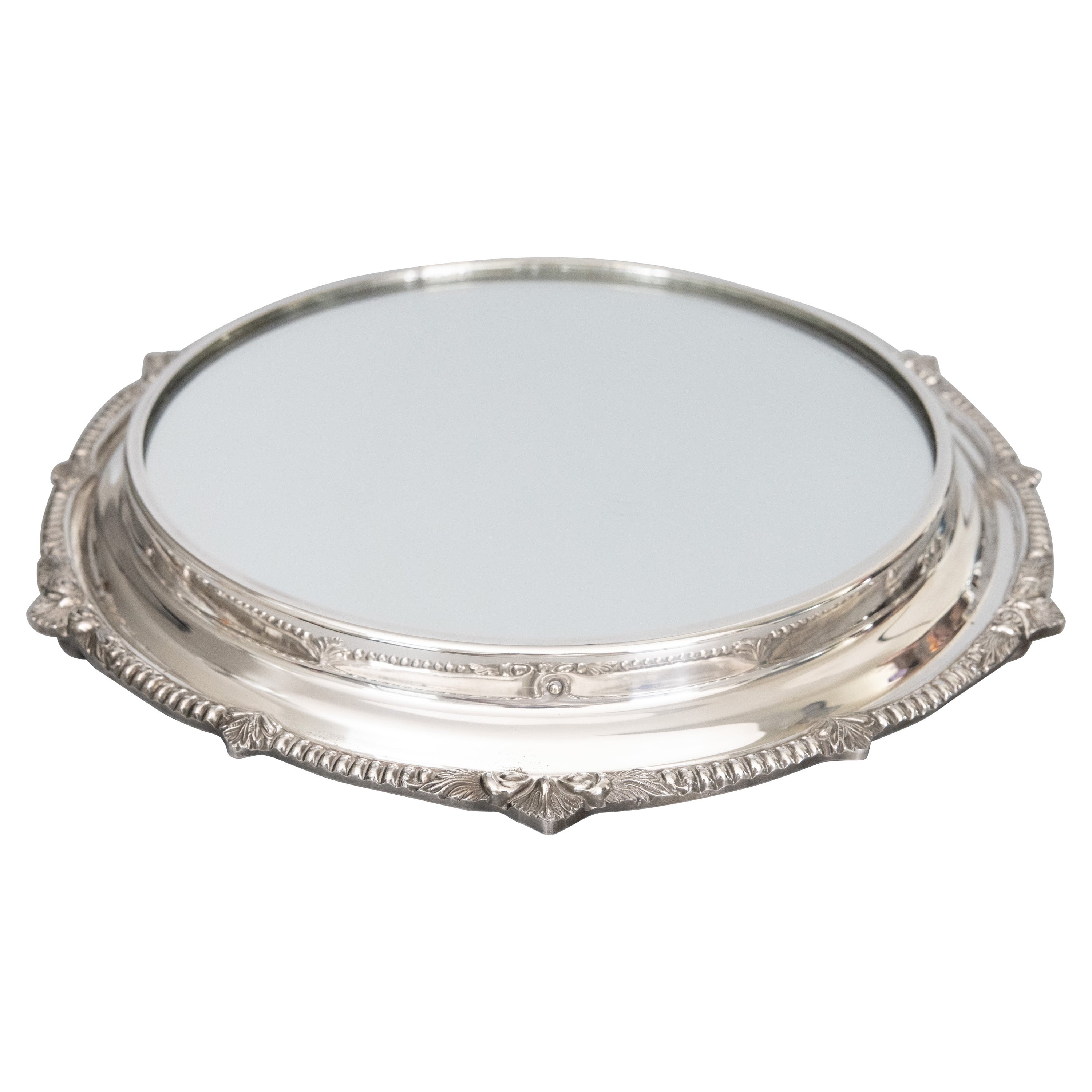 Antique English Silver Plate Mirror Plateau Tray
