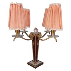Vintage Bronze and Rosewood Lamp 4 Lights, 1940