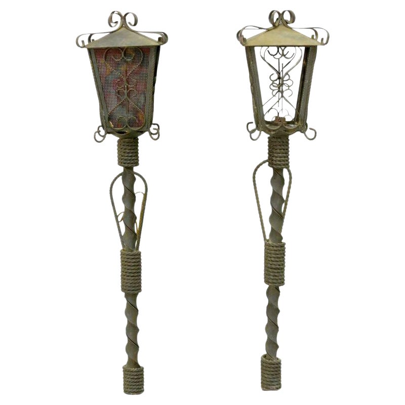 Pair of Wrought Iron Sconces in the Style of Poillerat For Sale