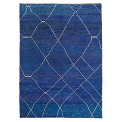 Nouveau tapis contemporain marocain bleu en treillis