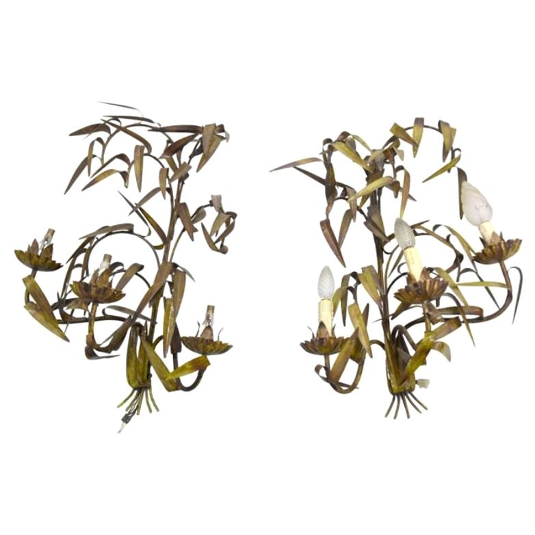 Pair of Sheet Metal Sconces Like Bamboo Leaf, 1960 For Sale