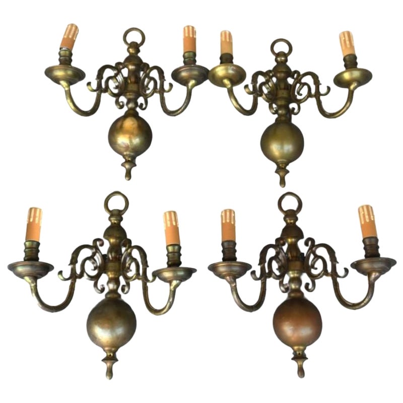 Set of 4 Hollandaise Wall Lights in Bronze with 2 Lights For Sale