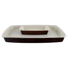 Used Stig Lindberg for Gustavsberg, Two Coq Serving Dishes in Glazed Stoneware