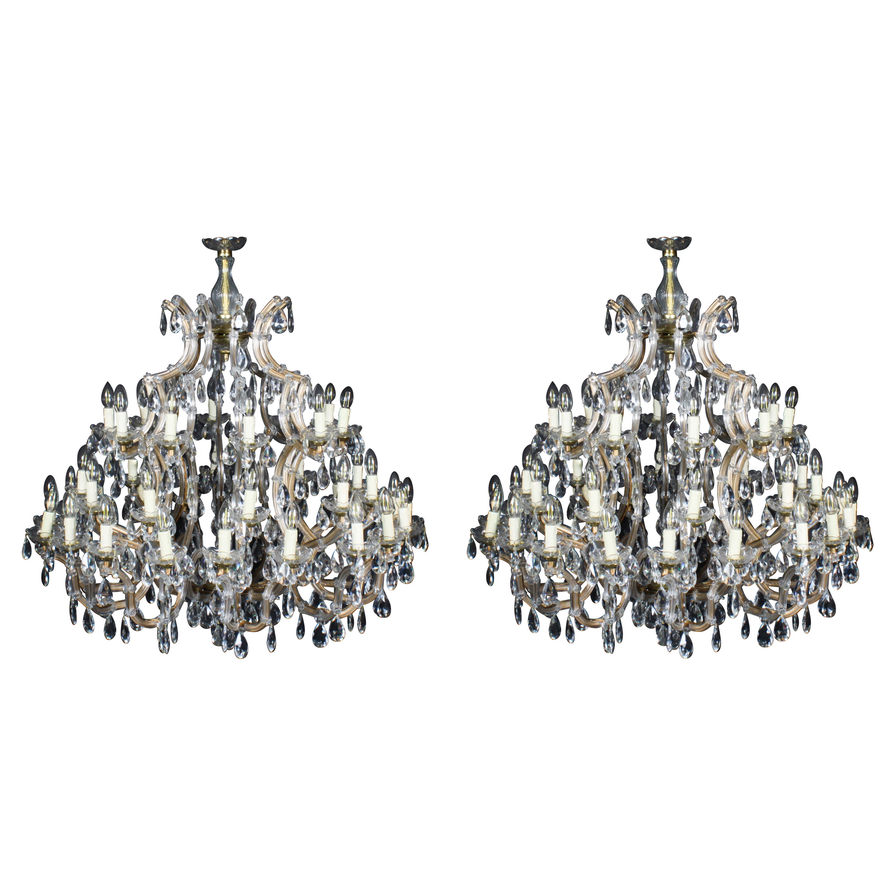 Antique Pair English 41 light Ballroom Crystal Chandeliers 1920s For Sale