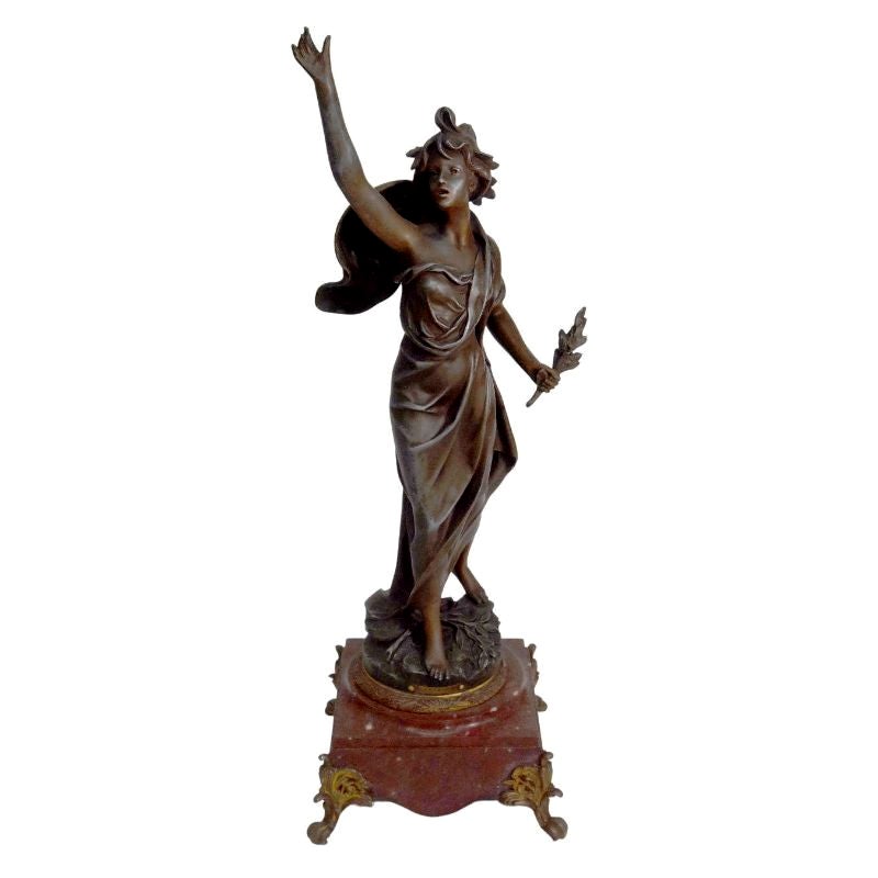Victory in Spelter by Bruchon on a 19th Century Cherry Marble Base For Sale