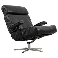 Rare Retro Mid-Century German Modern Office Swivel Leather Easy Chair, 1960s
