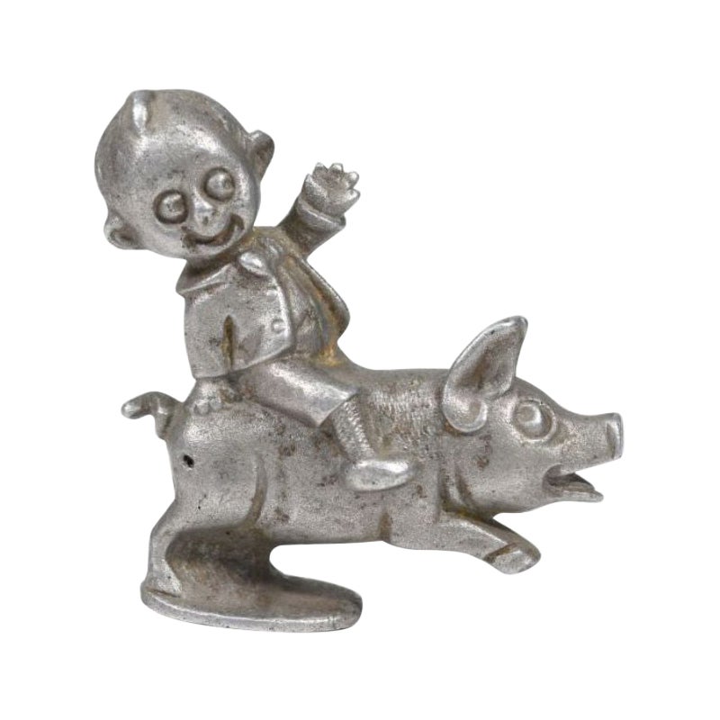 1930 Jeannot Child Mascot on His Aluminum Radiator CAP Pig For Sale