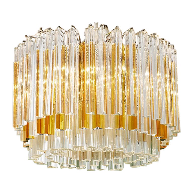 Vintage Large Murano Chandelier with Clear and Amber Glass Rods, Italy, 1960s