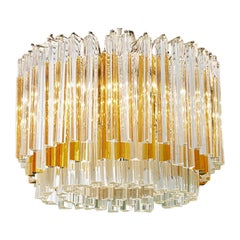 Vintage Large Murano Chandelier with Clear and Amber Glass Rods, Italy, 1960s