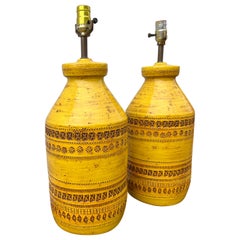 Pair of Italian Yellow Ceramic Table Lamps by Aldo Londi for Bitossi Raymor