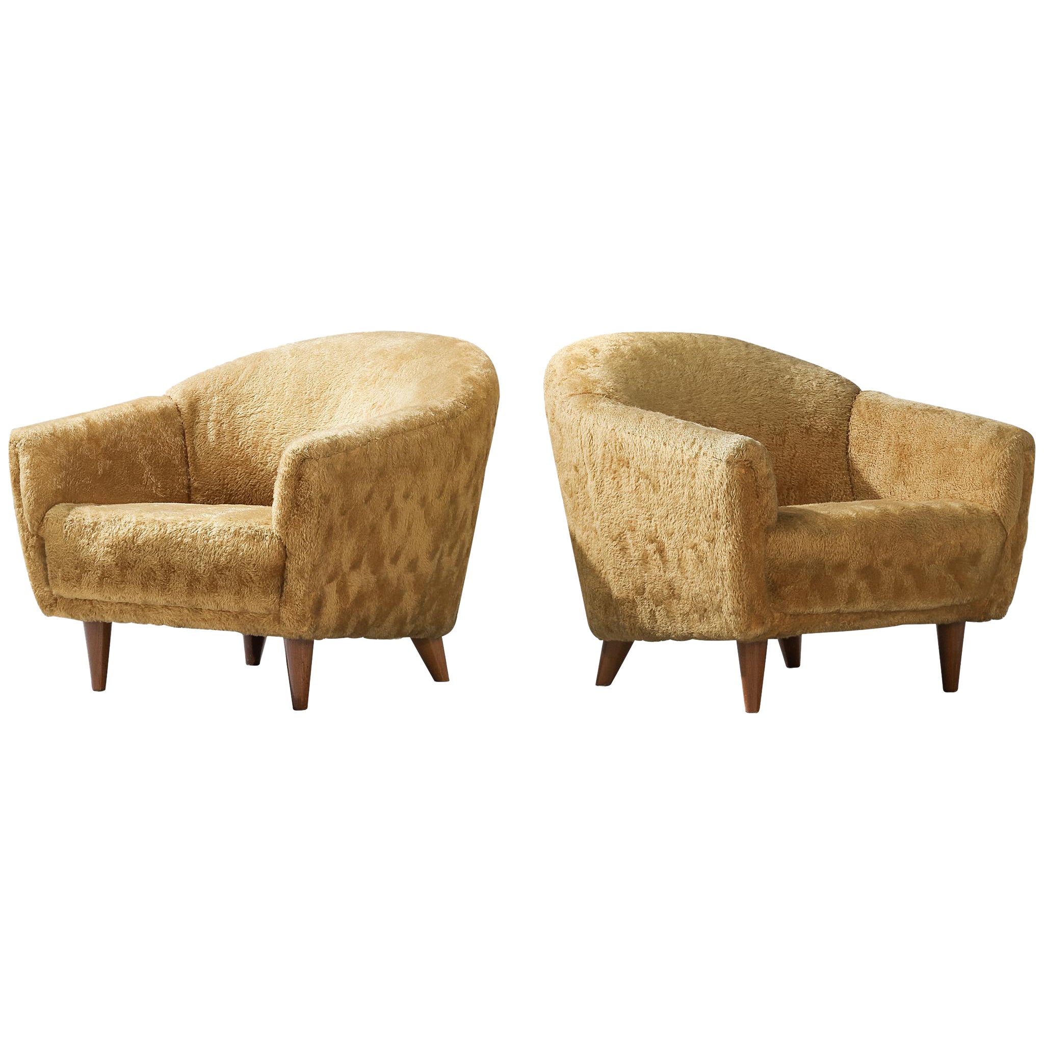 Lounge Chairs in Yellow Teddy Upholstery