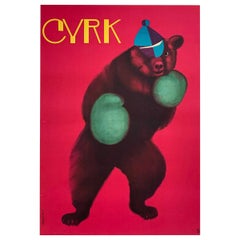 Circus Boxing Bear by Andrzej Onegin-Dabrowski, 1962 Vintage Polish Poster