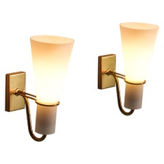 Hans Bergström for ASEA Belysning Wall Lights in White Glass and Brass