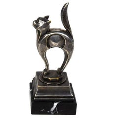 1930 Bronze Car Mascot with Cats Silver Patina Portor Base