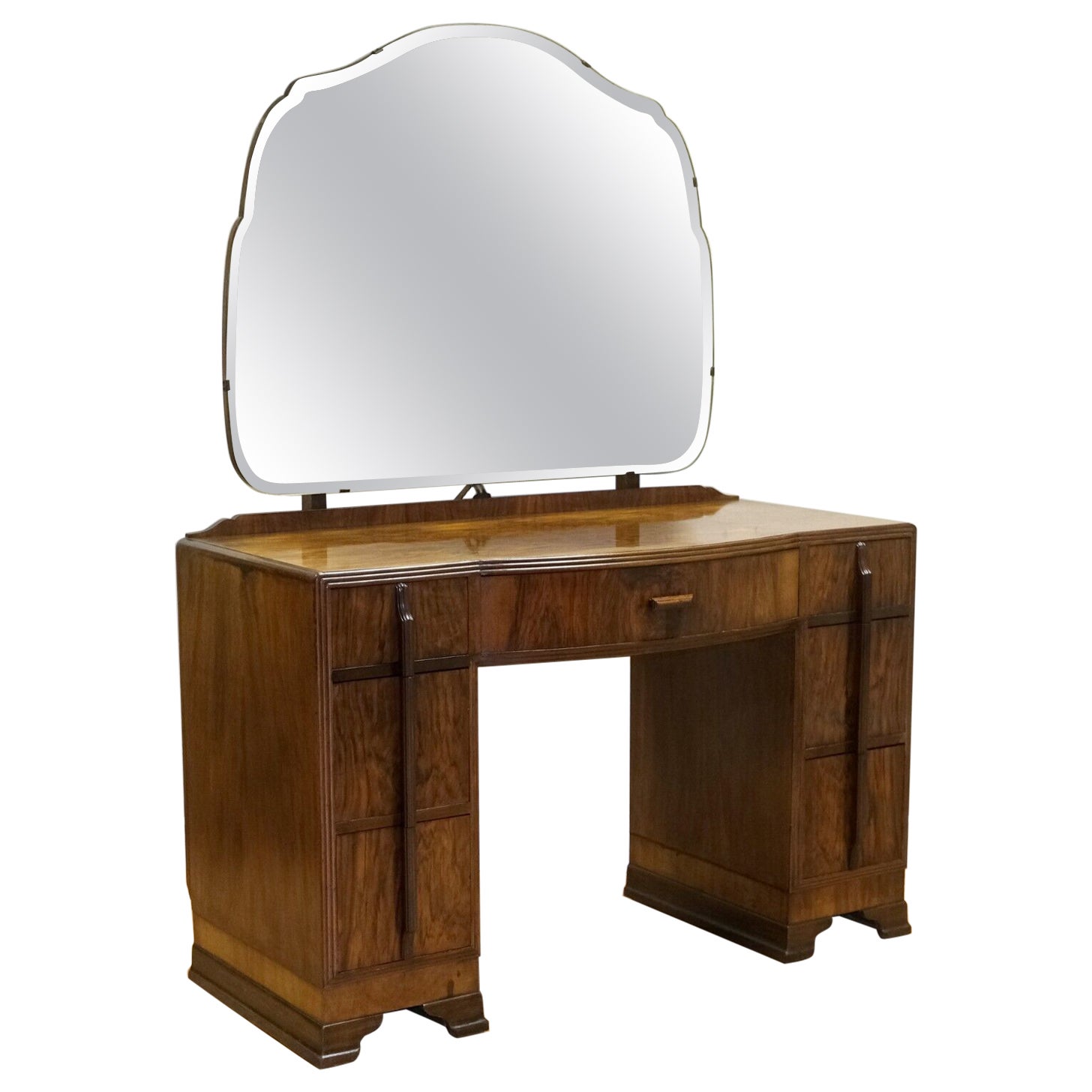 Stunning 1920's Art Deco Burr Walnut Dressing Table with Seven Drawers