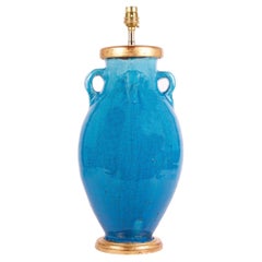 Turquoise Mid 19th Century French Crackle Glazed Antique Table Lamp