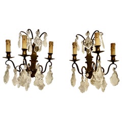 Pair of Triple Wall Chandeliers, Two Triple Sconce Wall Lights