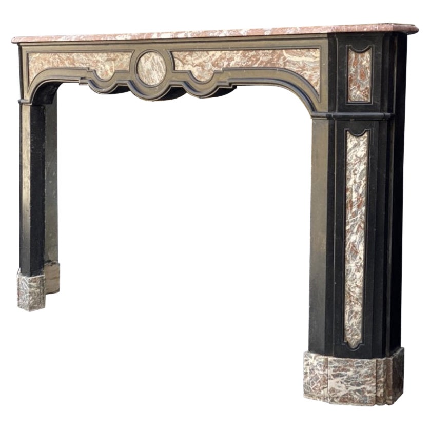Fireplace In Black Marble From Belgium And Gray From The Ardennes, XVIIIth For Sale