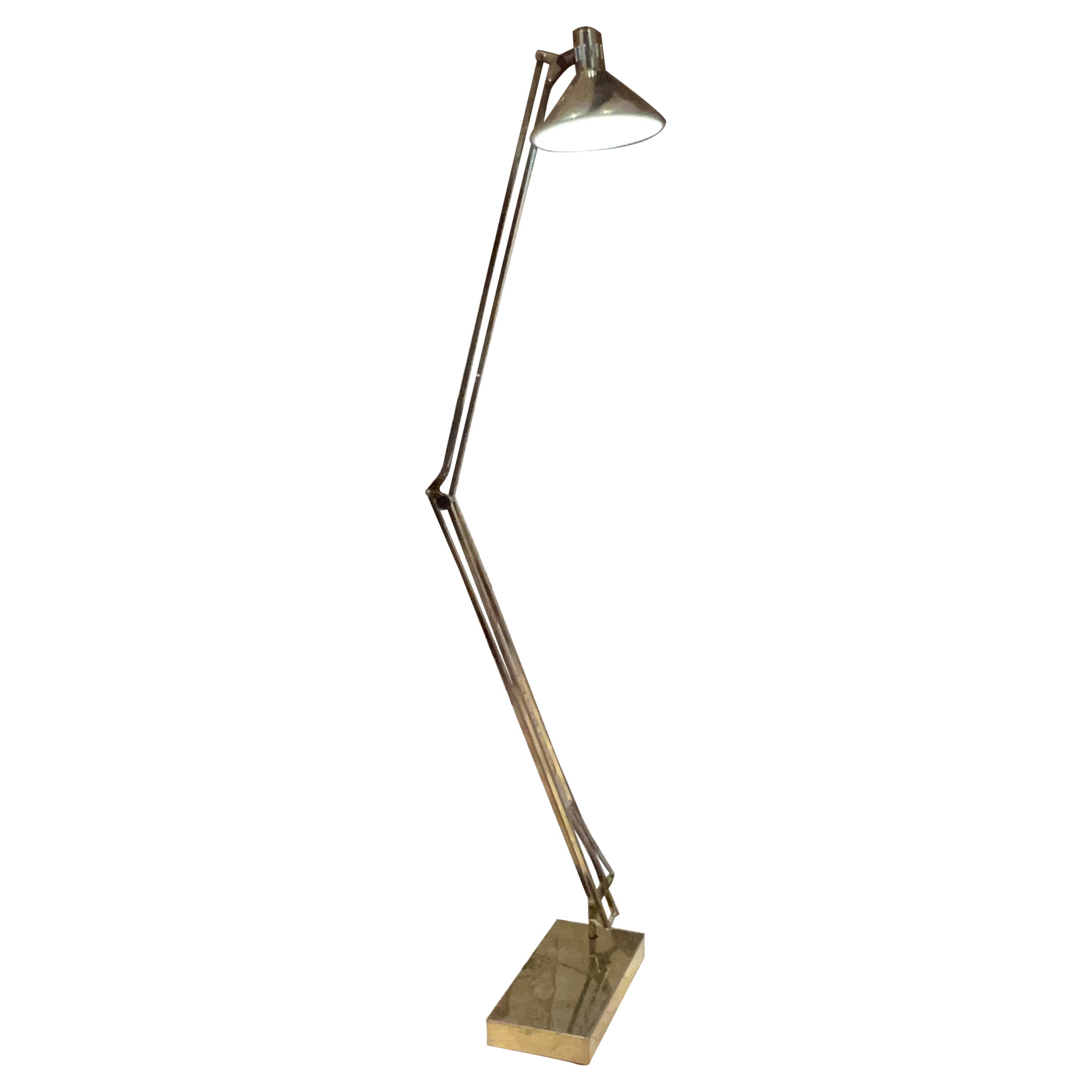 Oversized Brass Floor Lamp by Luxo Articulating Architect's Drafting Light 1970s For Sale