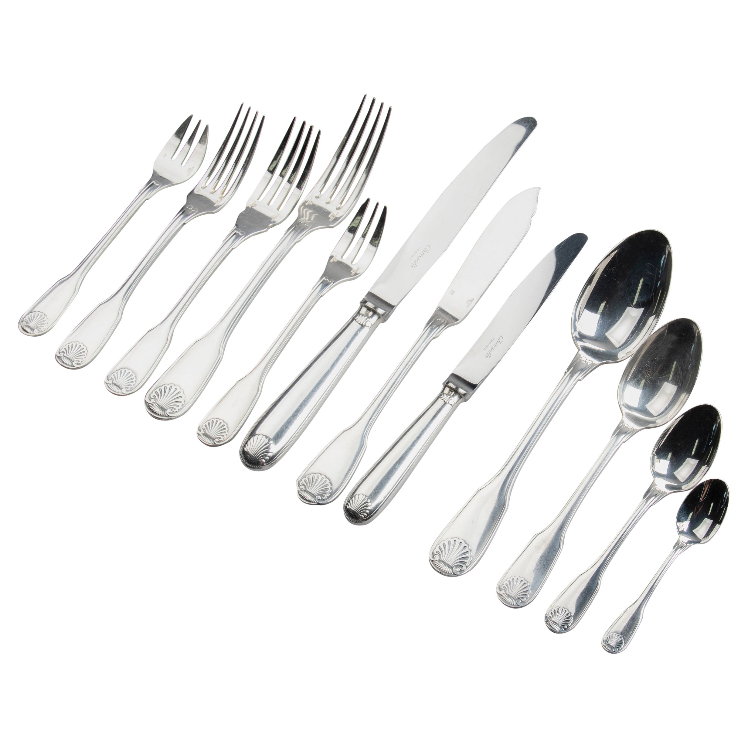 153-Piece Set of Silver-Plated Flatware by Christofle Model Vendome Coquille