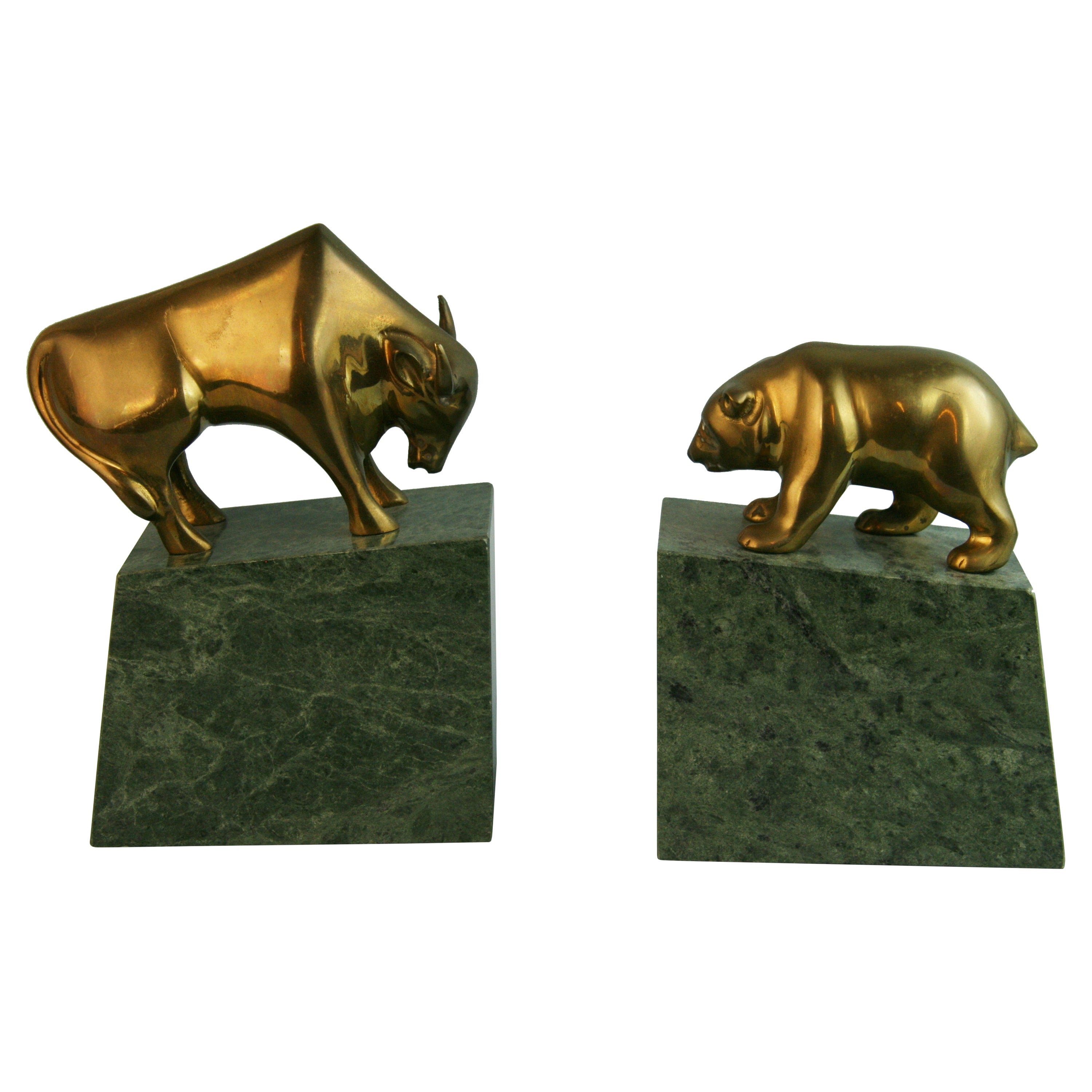 Italian Art Deco Style Bull and Bear Bookends/Paperweights For Sale