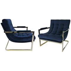 Vintage Pair of Nickel Frame Scoop Chairs by Milo Baughman