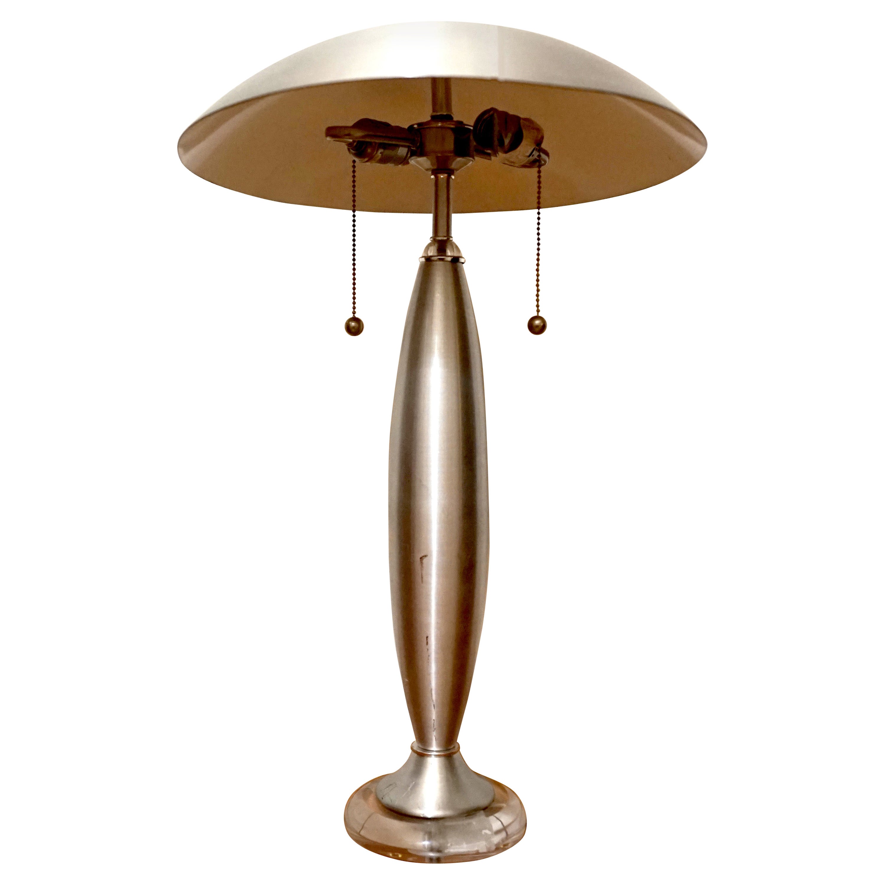 Vintage Domed Brushed Steel, Chrome Table Lamp in the Style of Laurel Lamp Co For Sale