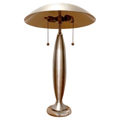 Used Domed Brushed Steel, Chrome Table Lamp in the Style of Laurel Lamp Co