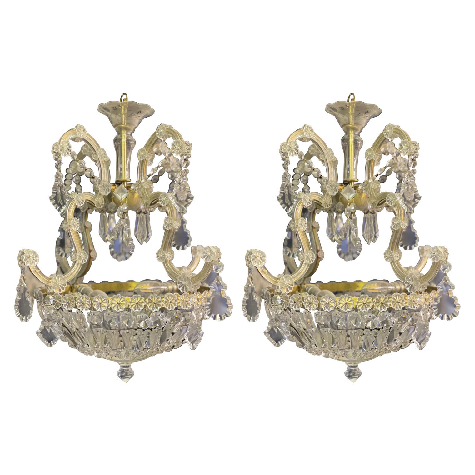 Very Elegent Pair of 20th Century Bag and Tent Style Marie Therese Chandeliers