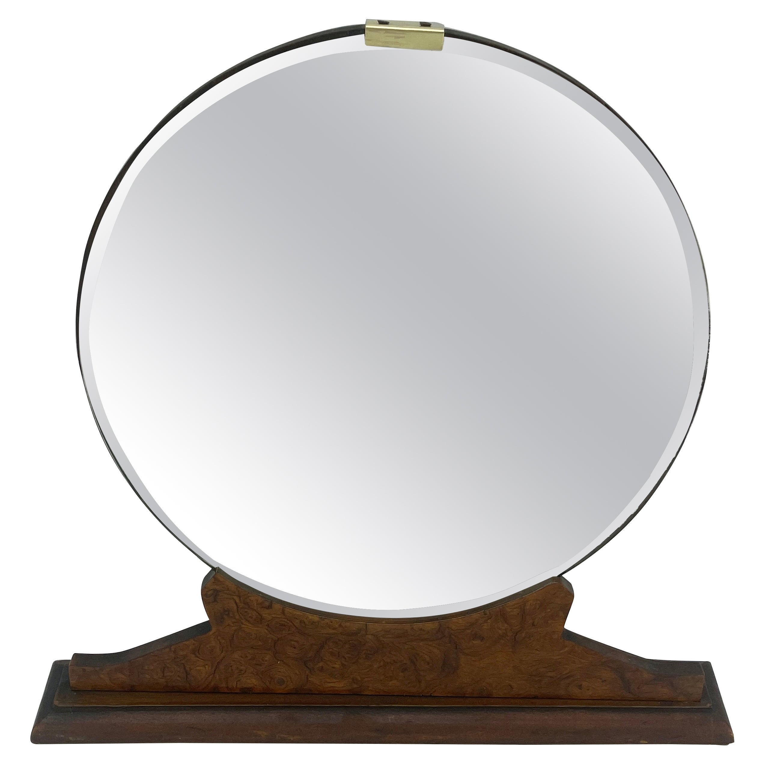 Round American 1930's Burlwood Vanity Table Mirror