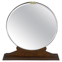 Antique Round American 1930's Burlwood Vanity Table Mirror