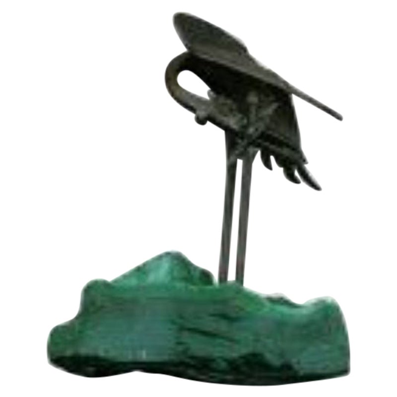 Bronze 1900 Heron on Malachite Block For Sale
