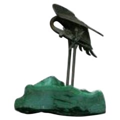Bronze 1900 Heron sur bloc de malachite